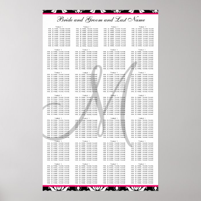 Template Damask Pink Wedding Seating Plan Chart Print