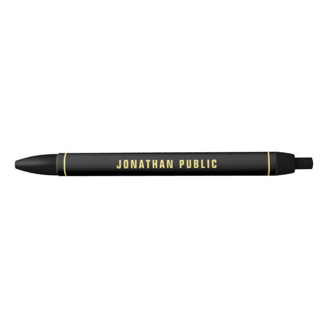 Template Elegant Black Simple Custom Gold Name Pen (Front)
