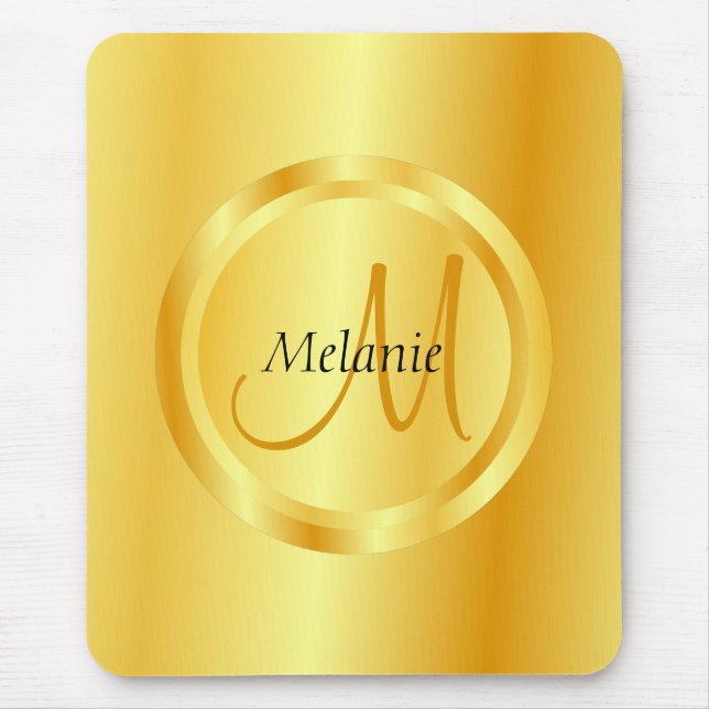 Template Elegant Gold Look Modern Monogrammed Mouse Pad (Front)