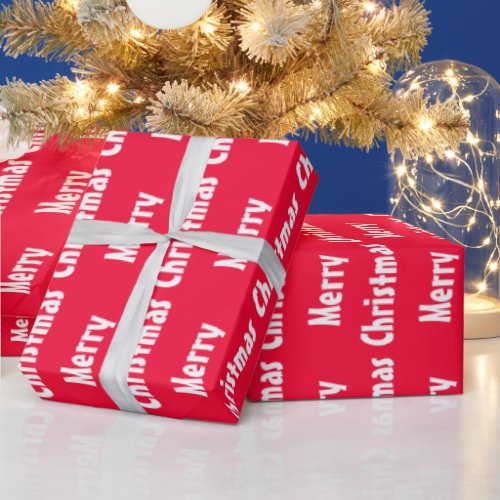 Template Elegant Merry Christmas Red White Striped Wrapping Paper