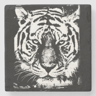 Template Elegant Modern Pop Art Tiger Head Stone Coaster