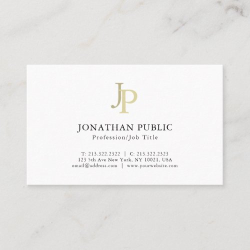 Template Elegant Monogram Professional Gold White Business Card