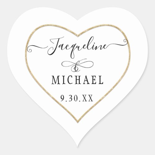 TEMPLATE Elegant Simple White Gold Glitter Script Heart Sticker