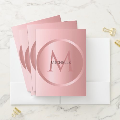 Template Elegant Trendy Rose Gold Monogram Pocket Folder