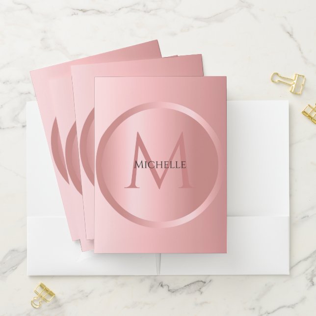 Template Elegant Trendy Rose Gold Monogram Pocket Folder (In Situ)