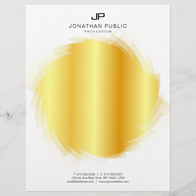 Template Faux Gold Elegant Monogram Glamour Letterhead (Front)