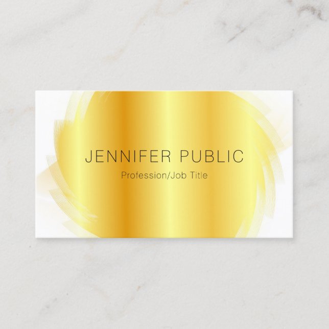 Template Faux Gold White Modern Elegant Simple Business Card (Front)
