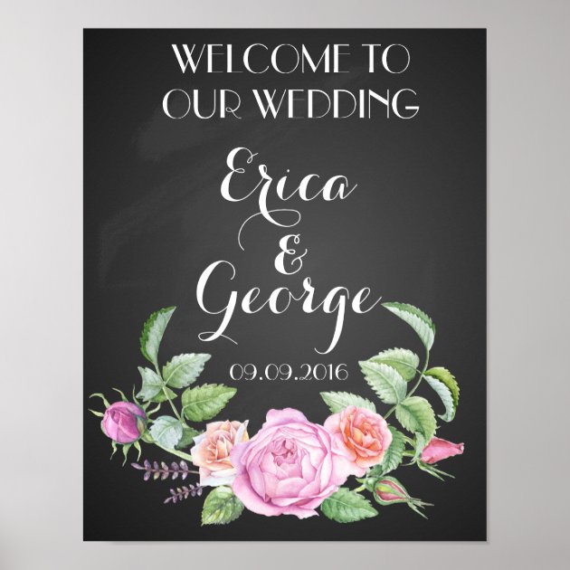 Template Floral Rose Welcome Wedding Sign Print