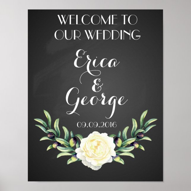 Template floral rose welcome wedding sign Print (Front)