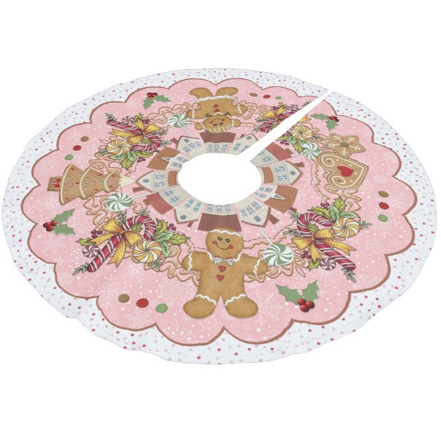Template Gingerbread Pink Treeskirt Brushed Polyester Tree Skirt (Angled)