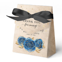 Template Gold and Royal Blue Rose Thank You Party Favor Boxes