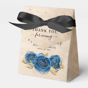 Template Gold and Royal Blue Rose Thank You Party Favor Boxes
