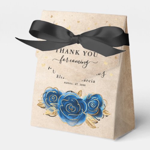 Template Gold and Royal Blue Rose Thank You Party Favor Boxes