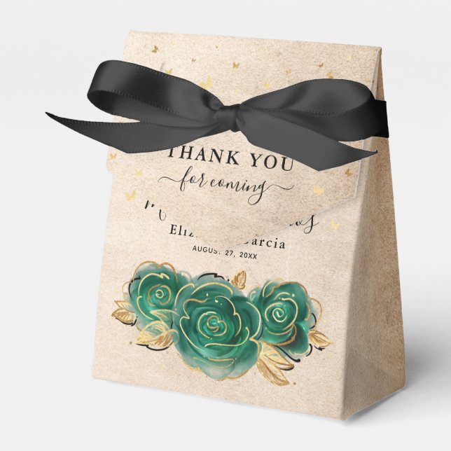Template Gold Black and Green Rose Thank You Party Favor Boxes (Front Side)