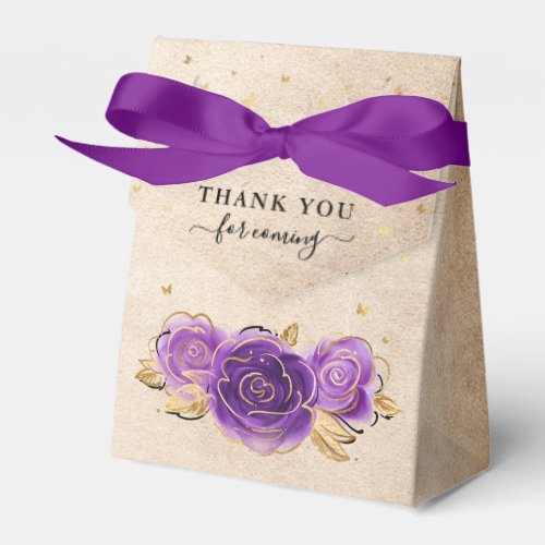 Template Gold Crown Purple Rose Thank You Party Favor Boxes