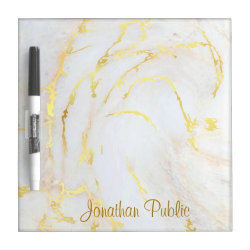Template Gold White Marble Handwriting Name Dry Erase Board