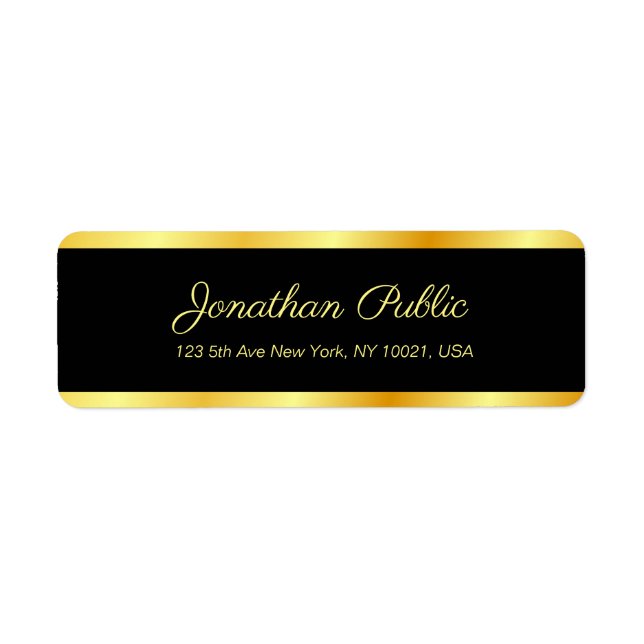 Template Handwritten Script Black And Gold Elegant Label (Front)
