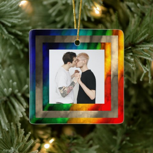 Template Image with Rainbow Frames LGBTQ Ceramic Ornament