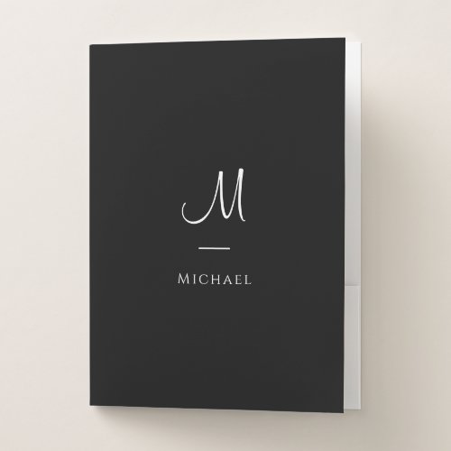 Template Initial Letter Monogram Name Black White  Pocket Folder