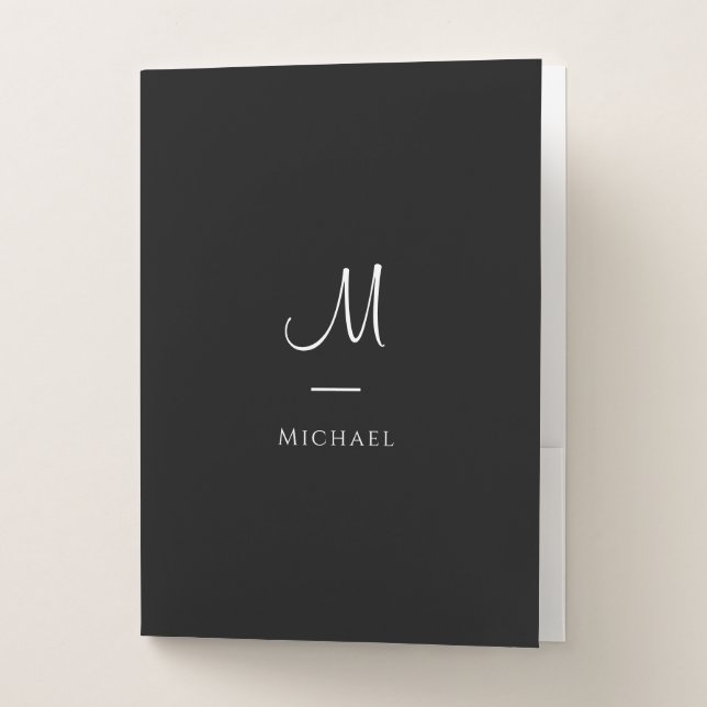 Template Initial Letter Monogram Name Black White  Pocket Folder (Front)