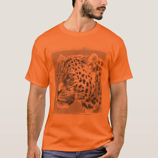 Template Leopard Head Mens Elegant Athletic Orange T-Shirt (Front)