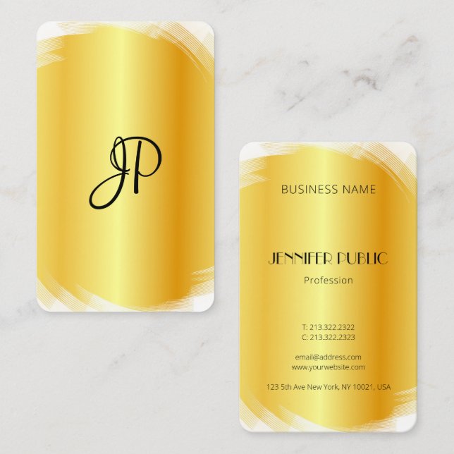 Template Modern Elegant Faux Gold White Monogram Business Card (Front/Back)