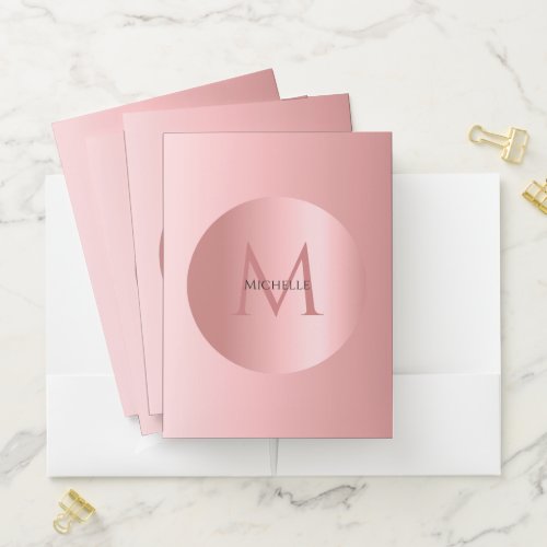Template Modern Elegant Rose Gold Monogram Pocket Folder