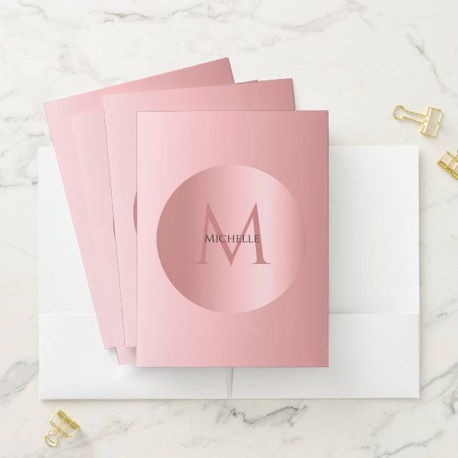 Template Modern Elegant Rose Gold Monogram Pocket Folder (In Situ)