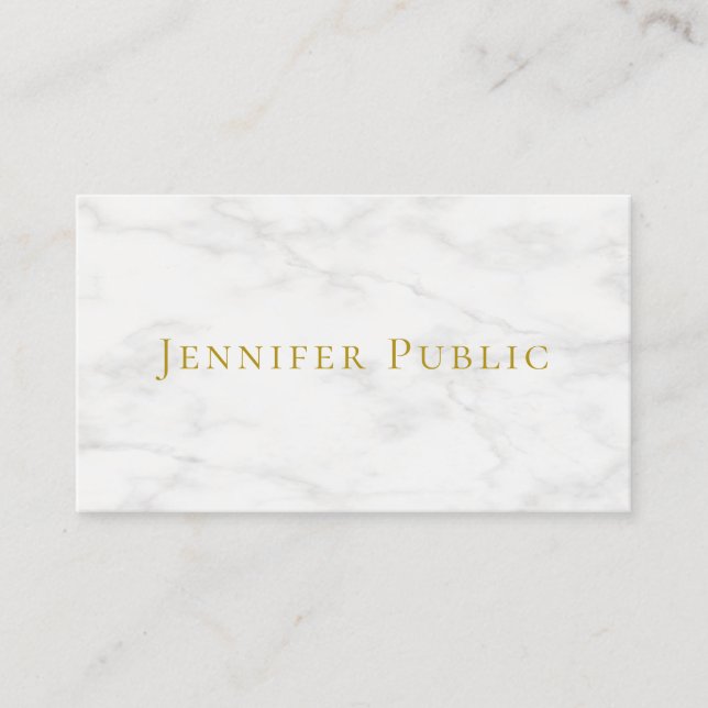 Template Modern White Marble Elegant Gold Text Business Card (Front)