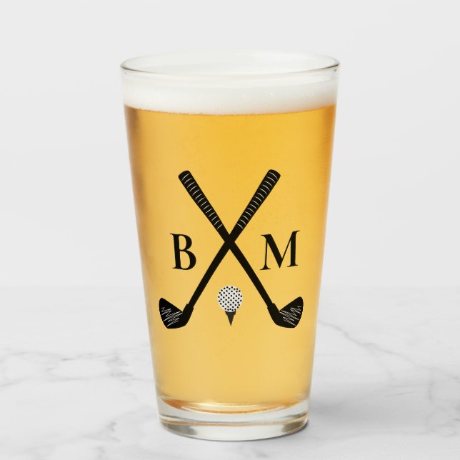 Template Monogram Initial Golf Club Dad Beer  Glass (Front Filled)