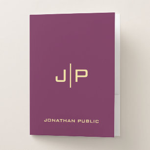 Template Monogram Initial Name Gold & Bordeaux Pocket Folder