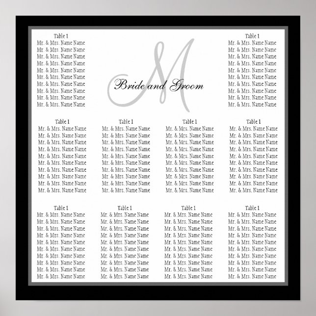 Template Monogram Wedding Seating Chart (Front)