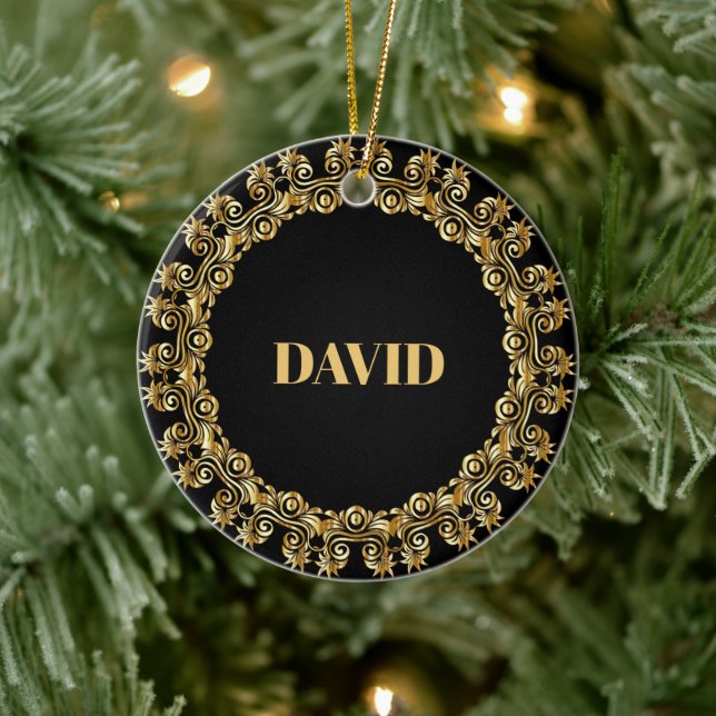 TEMPLATE, Name, Decorative gold frame Ceramic Ornament (Tree)