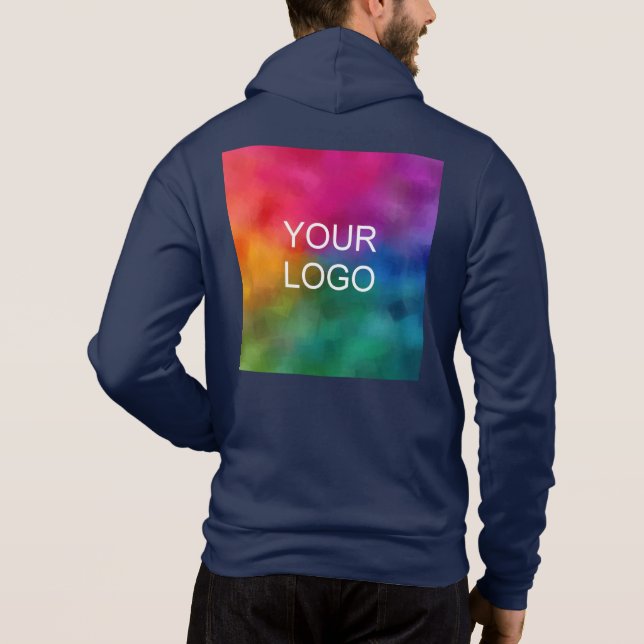 Template Navy Blue Custom Upload Add Image Logo Hoodie (Back)