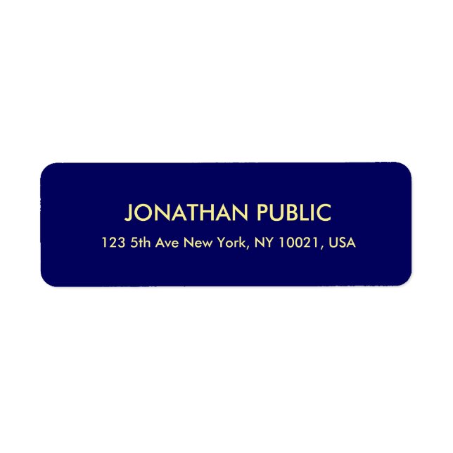 Template Navy Blue Faux Gold Font Return Address Label (Front)