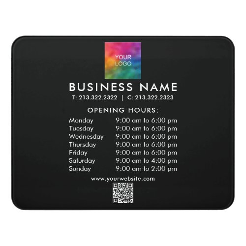 Template Opening Hours Business Logo Text QR Code Door Sign