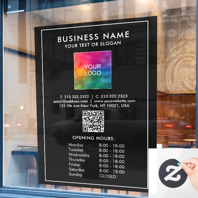 Template Opening Hours QR Code Business Logo Large Window Cling (Cafe Window)