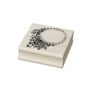 template put your name flower vine circle rubber stamp