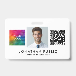 Template QR Code Employee Photo Company Logo Here Badge