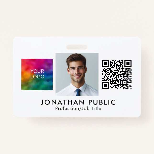 Template QR Code Employee Photo Company Logo Here Badge (Front)