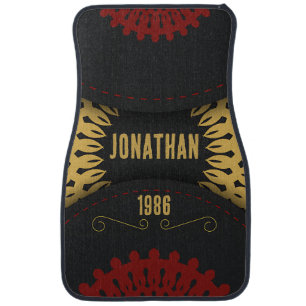 Template Red Gold Mandala Name Car Mats