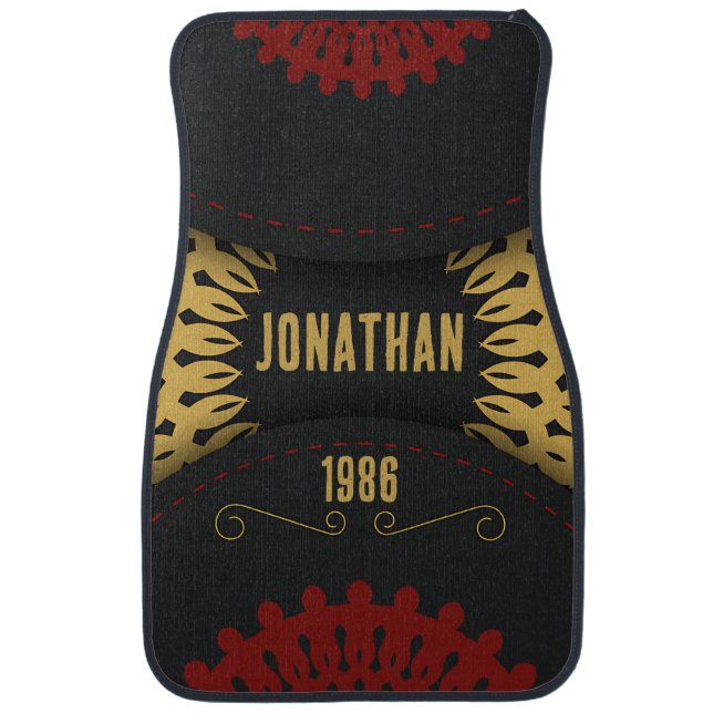 Template Red Gold Mandala Name Car Mats (Front)