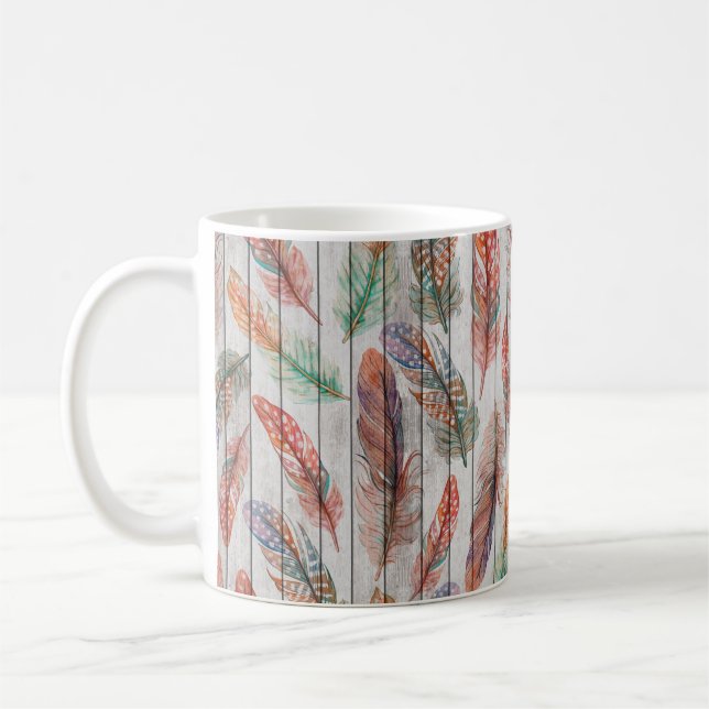 Template seamless pattern with color feathers. Fre Coffee Mug (Left)