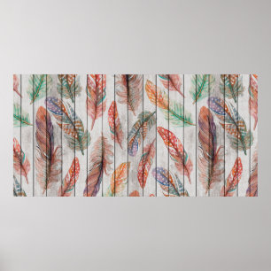 Template seamless pattern with color feathers. Fre Poster