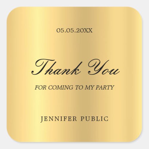 Template Thank You Gold Hand Script Text Glamour Square Sticker