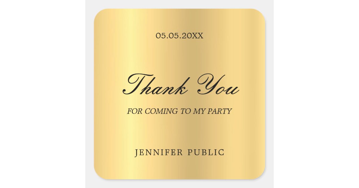 Template Thank You Gold Hand Script Text Glamour Square Sticker | Zazzle