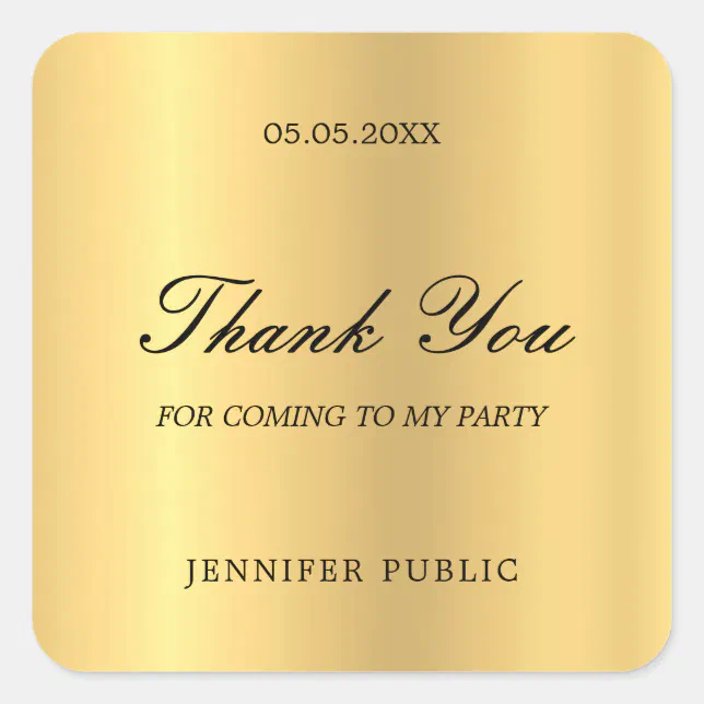 Template Thank You Gold Hand Script Text Glamour Square Sticker | Zazzle