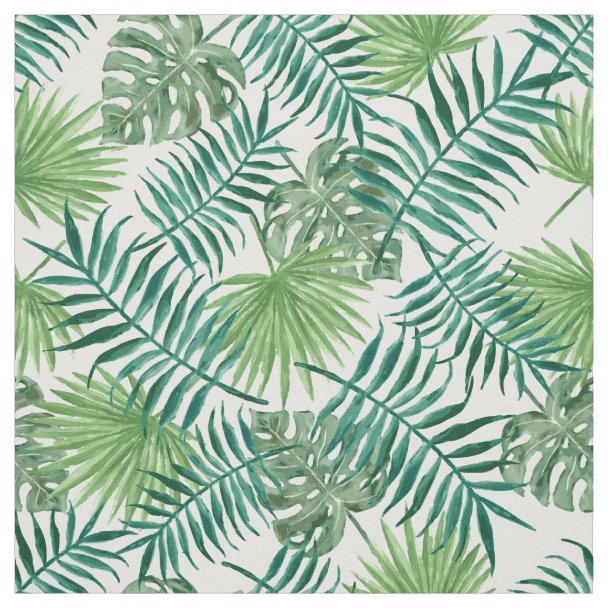 Modern Tropical Green Leaves Pattern Fabric | Zazzle