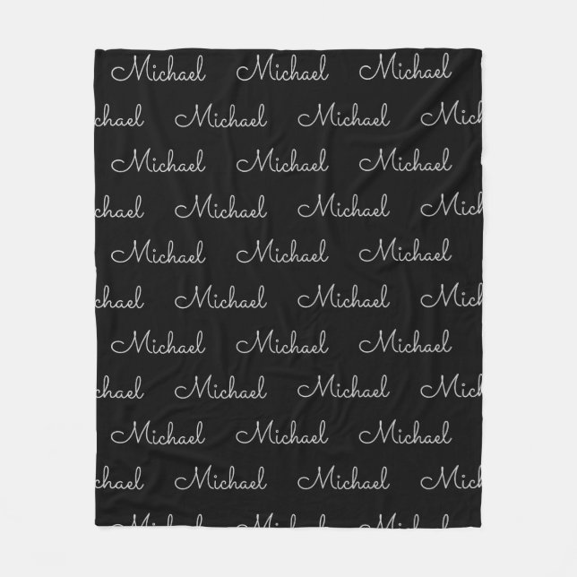 Template Typography Replace Your Name Black Fleece Blanket (Front)