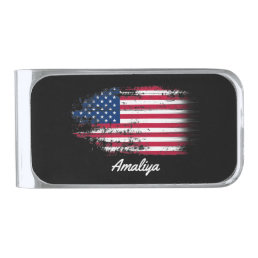 Template United states flag Silver Finish Money Clip